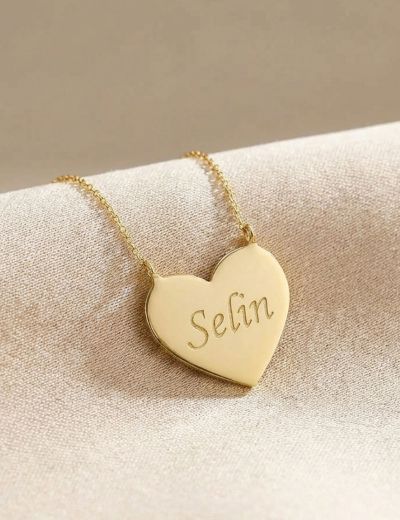 Kişiye Özel İsimli Altın Kalp Kolye - 14 Ayar resmi