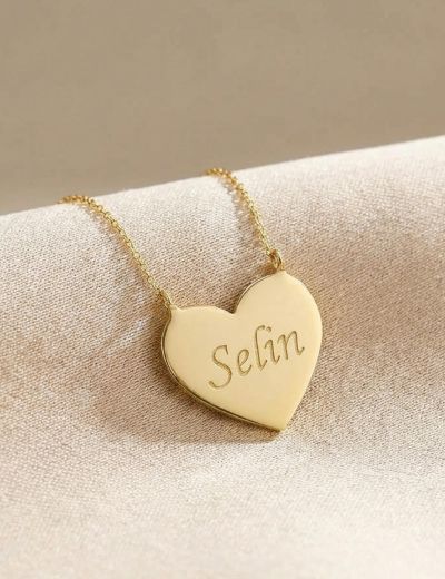 Altın Plaka Kalp Kolye-14 Ayar resmi