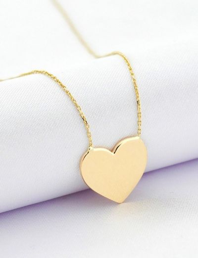 Altın Plaka Kalp Kolye-14 Ayar resmi