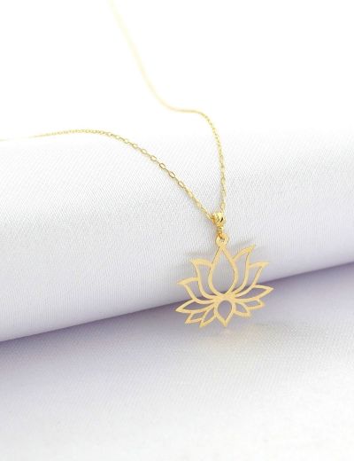 14 Ayar Altın Lotus Çiçeği Kolye resmi