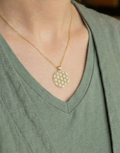 14 Ayar Altın Yaşam Çiçeği Kolye resmi