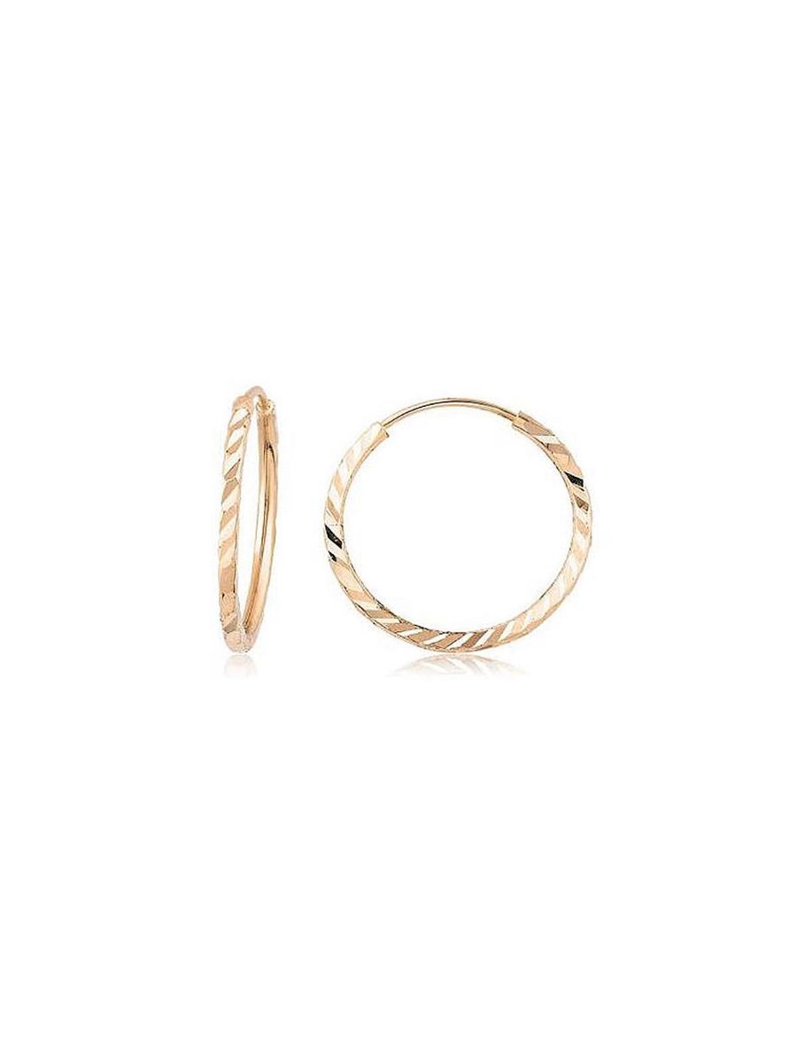 Pembe Altın Yelpaze Kalem İşli Halka Küpe (Çapı: 1.5cm - Rose Gold) resmi