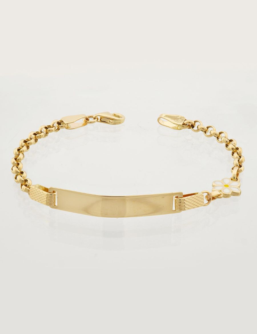 14 Ayar Altın Papatya Çocuk Künye Bileklik resmi