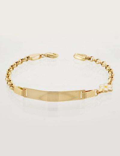 14 Ayar Altın Papatya Çocuk Künye Bileklik resmi