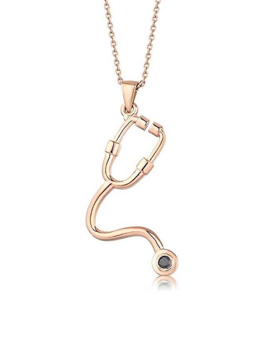 Siyah Pırlanta Steteskop Kolye resmi