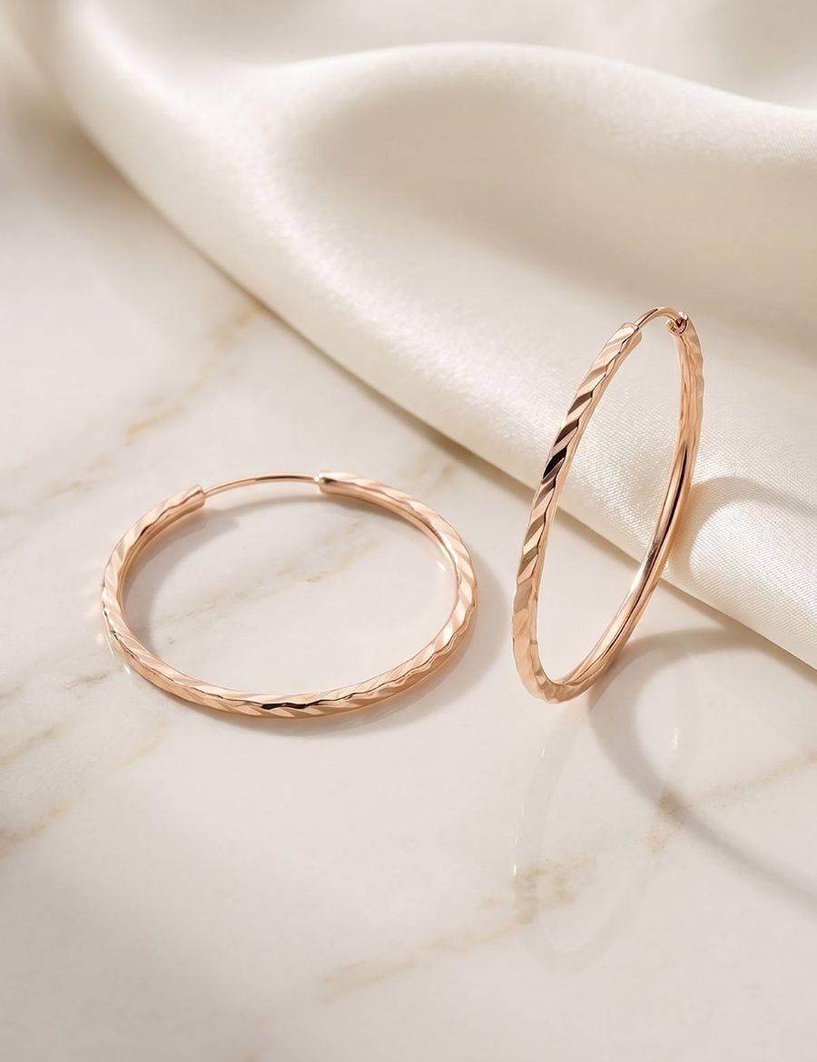 Yelpaze Kalemli Pembe Atın Halka Küpe (Çapı: 2.7cm - Rose Gold) resmi