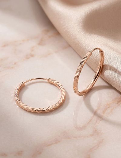 Yelpaze Kalemli Pembe Altın Halka Küpe (Çapı: 1.8cm - Rose Gold) resmi