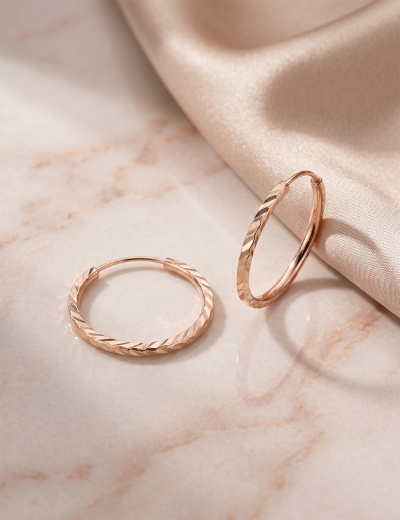 Yelpaze Kalemli Pembe Altın Halka Küpe (Çapı: 1.8cm - Rose Gold) resmi
