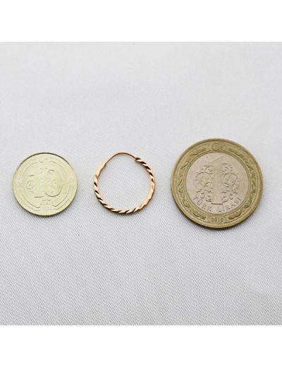 Yelpaze Kalemli Pembe Altın Halka Küpe (Çapı: 1.8cm - Rose Gold) resmi