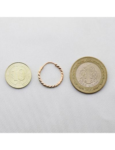 Yelpaze Kalemli Pembe Altın Halka Küpe (Çapı: 1.8cm - Rose Gold)  resmi