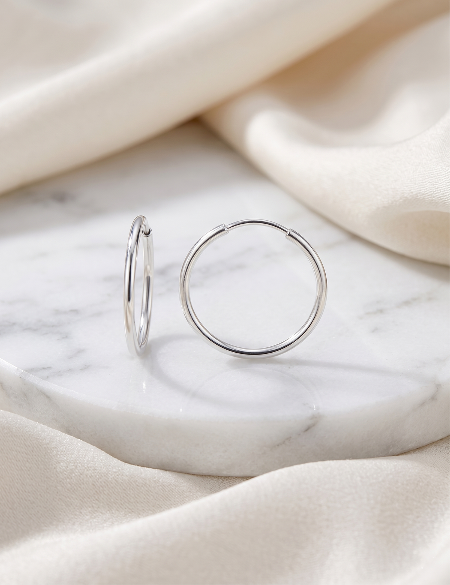 Beyaz Altın Küçük Halka Küpe ( Çap: 1.8cm ) resmi