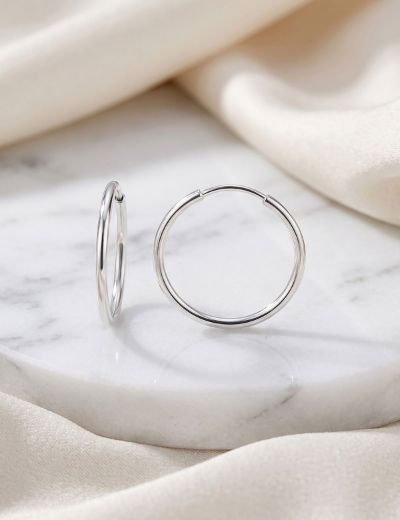 Beyaz Altın Küçük Halka Küpe ( Çap: 1.8cm ) resmi