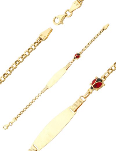 14 Ayar Altın Uğur Böceği Çocuk Künye Bileklik resmi