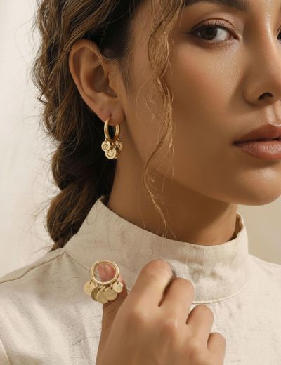 Neşeli Altın Halka Küpe-14 Ayar resmi