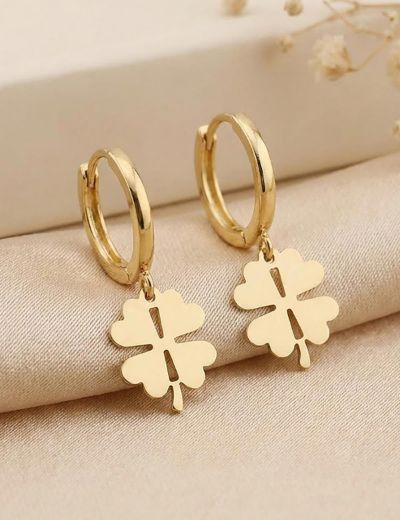 Yonca Sallantılı Altın Halka Küpe resmi