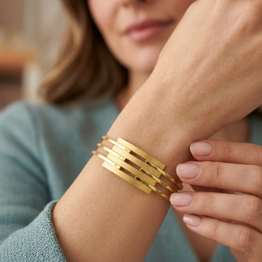 Altın Zarif Kol 4 'lü Kaburga Kelepçe Bilezik resmi