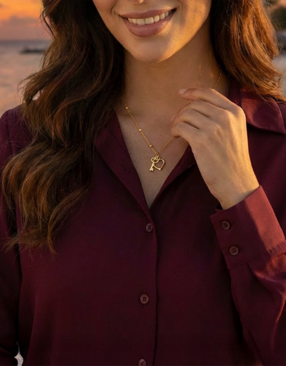 14 Ayar Altın Kalbimin Anahtarı Kolye resmi