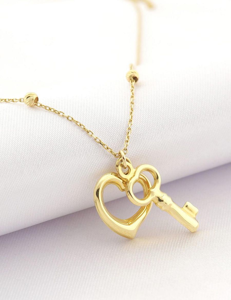 14 Ayar Altın Kalbimin Anahtarı Kolye resmi