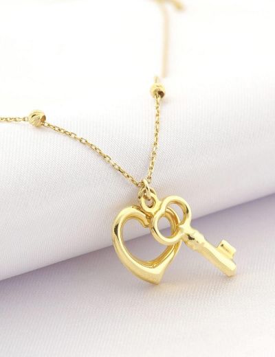 14 Ayar Altın Kalbimin Anahtarı Kolye resmi
