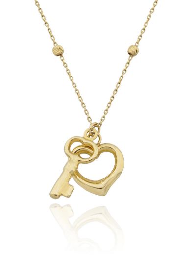 14 Ayar Altın Kalbimin Anahtarı Kolye resmi