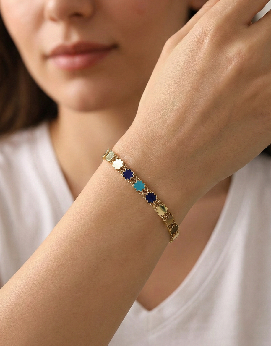 Altın Mavi Çiçek Bileklik resmi