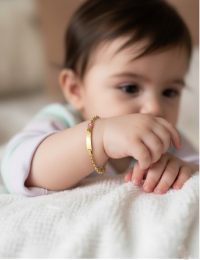 Pembe Fil Altın Çocuk Künye Bileklik resmi