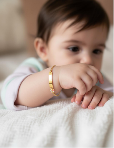 Renkli Kelebek Altın Çocuk Künye Bileklik resmi