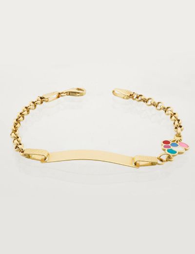 Balonlu Dörtgen Plaka Altın Çocuk Künye Bileklik resmi