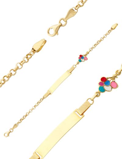 Balonlu Dörtgen Plaka Altın Çocuk Künye Bileklik resmi