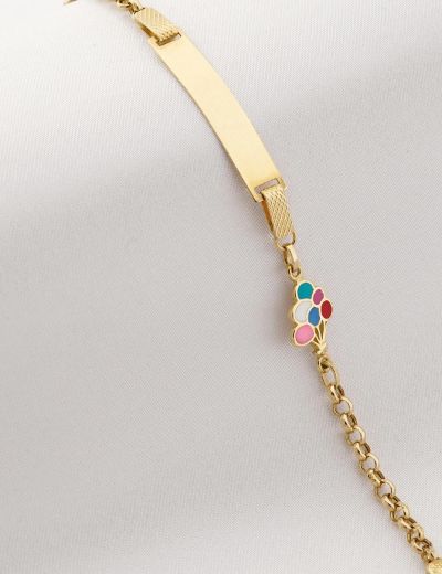 Balonlu Dörtgen Plaka Altın Çocuk Künye Bileklik resmi