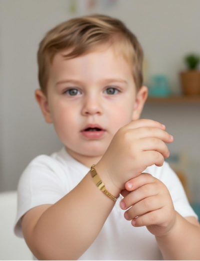 Dikdörtgen Plaka Altın Çocuk Künye Sade Bileklik resmi