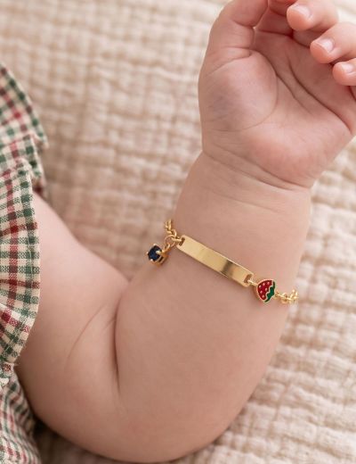 14 Ayar Altın Bebek Künye Bileklik - Çilek Figürlü resmi
