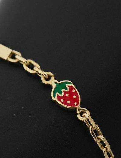 Çift Çilek Altın Çocuk Künye Bileklik resmi