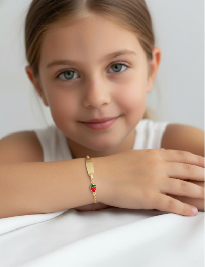 Çift Çilek Altın Çocuk Künye Bileklik resmi