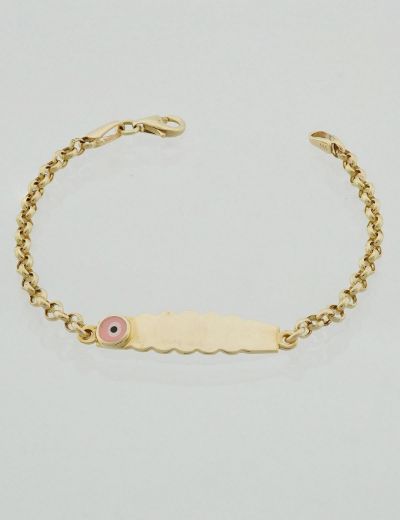 Pembe Nazar Boncuk Altın Çocuk Künye Bileklik resmi
