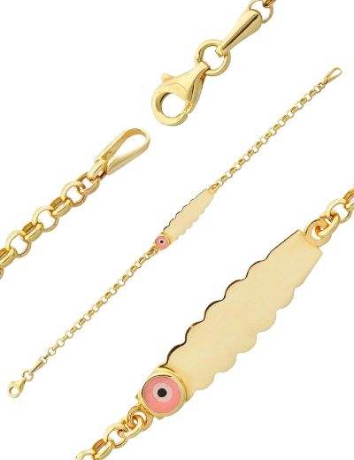 Pembe Nazar Boncuk Altın Çocuk Künye Bileklik resmi