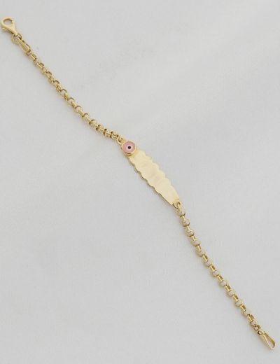 Pembe Nazar Boncuk Altın Çocuk Künye Bileklik resmi