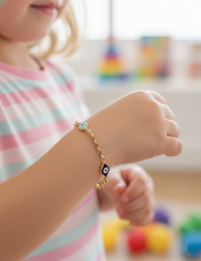 Göz Mineli Nazar Boncuğu Altın Çocuk Bileklik resmi