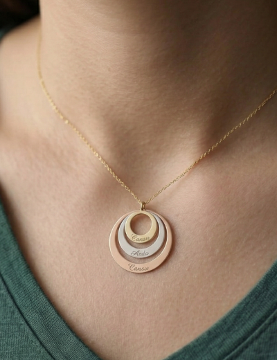 3 İsim 3 Renk Altın Halka Kolye resmi