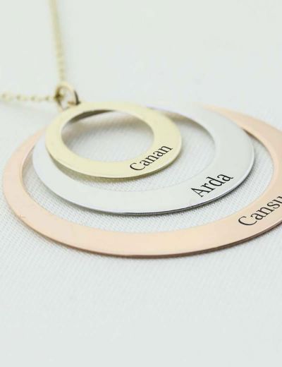 3 İsim 3 Renk Altın Halka Kolye resmi