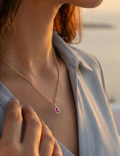 Klasik Anturaj Damla Yakut Kolye resmi