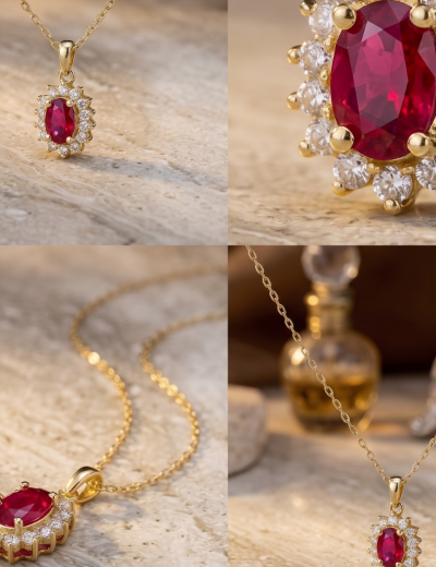 Klasik Anturaj Oval Yakut Kolye resmi