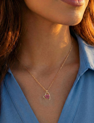 Doğal Yakut Kalbimin Kalbi Altın Kolye resmi