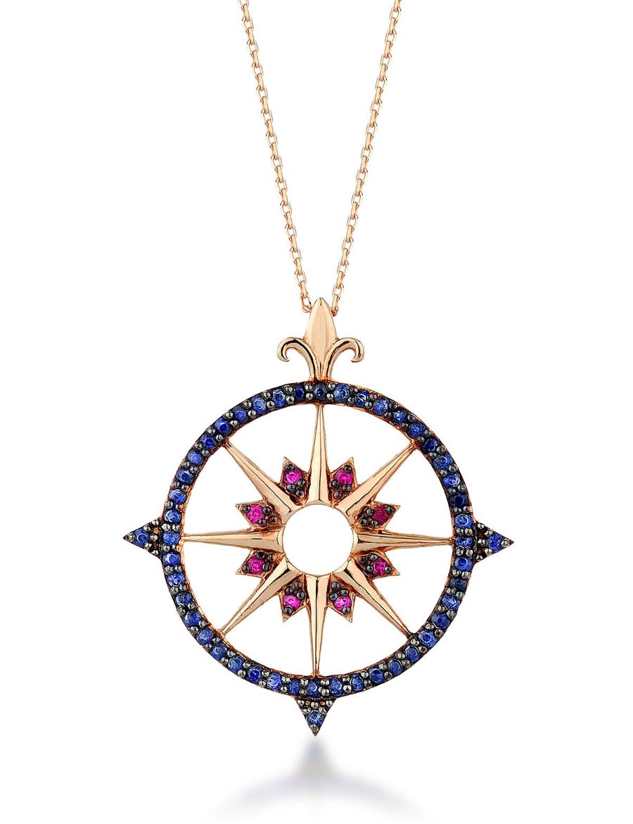 Pusula Yakut Safir Rose Gold Kolye resmi