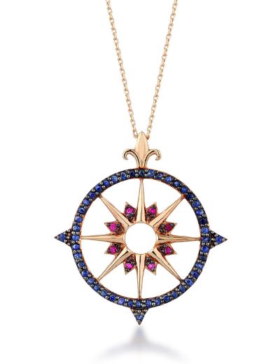 Pusula Yakut Safir Rose Gold Kolye resmi