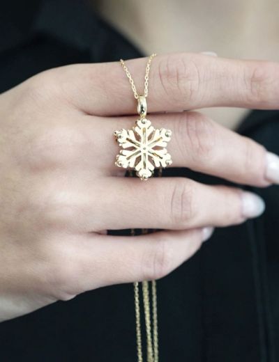 Çift Kat Kar Tanesi 14 Ayar Altın Kolye resmi