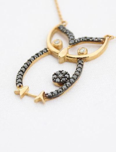 Siyah Pırlantalı Baykuş Kolye resmi