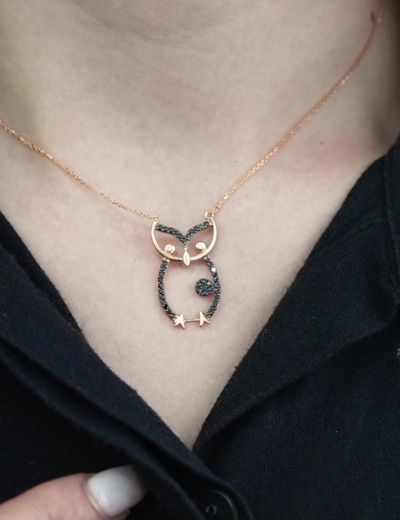 Siyah Pırlantalı Baykuş Kolye resmi