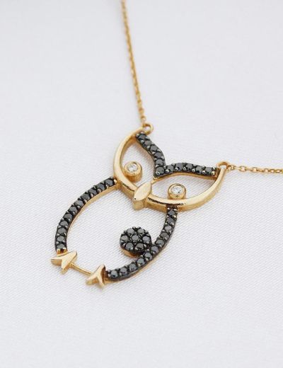 Siyah Pırlantalı Baykuş Kolye resmi