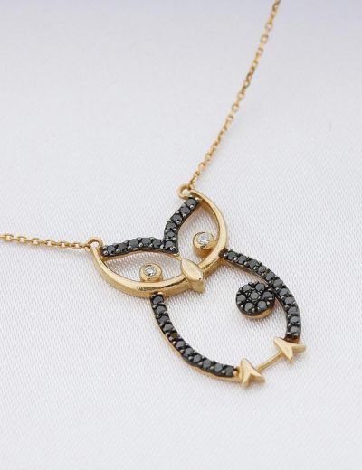 Siyah Pırlantalı Baykuş Kolye resmi